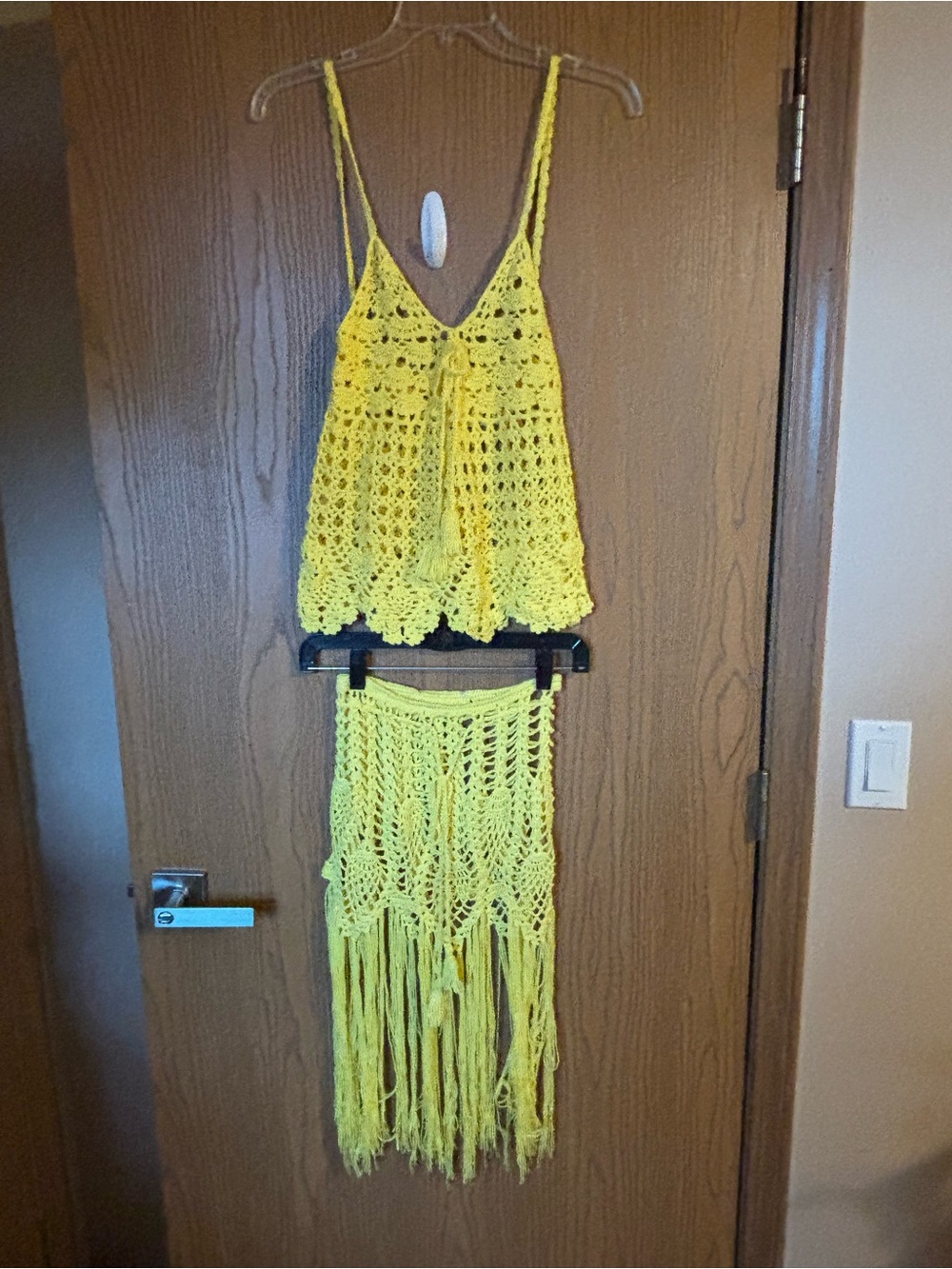 Yellow Crochet & Fringe Two-Piece Set
